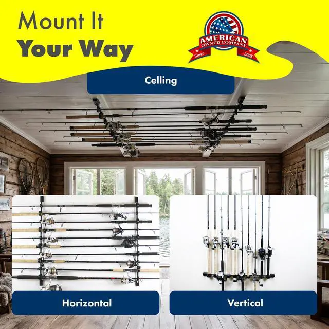 Alt view image 7 of 7 - Fishing Rod Holder, Garage Organization and Wall Storage, for Reels, Gear and Accessories (Vertical/Horizontal Rack)
