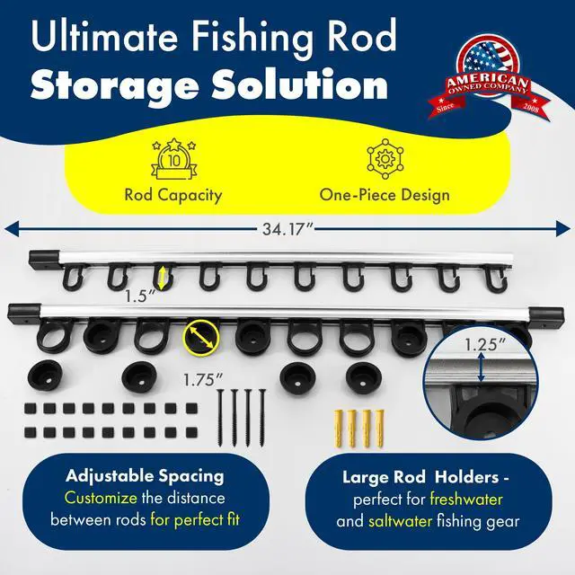 Alt view image 4 of 7 - Fishing Rod Holder, Garage Organization and Wall Storage, for Reels, Gear and Accessories (Vertical/Horizontal Rack)