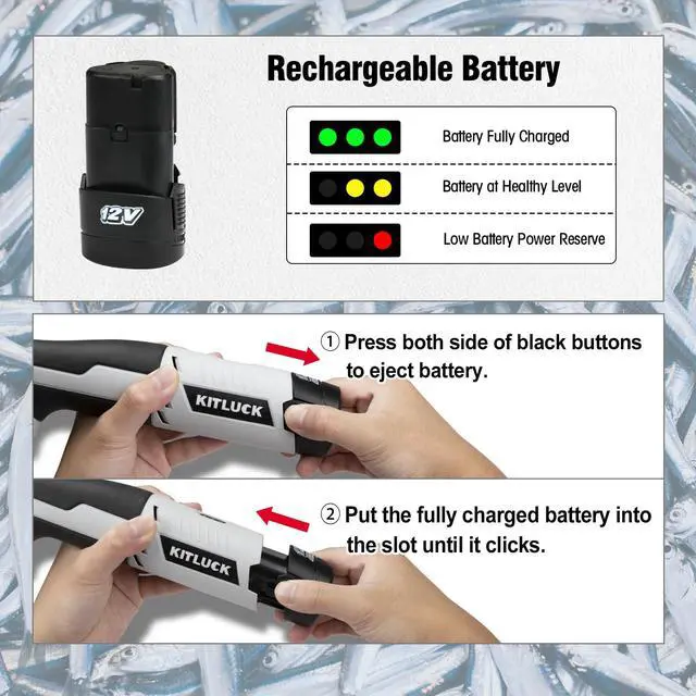 Alt view image 7 of 7 - Cordless Electric Fillet Knife - 12V Cordless Fishing Knife with 6'', 8'' and 10'' Stiff Blades, 2 Rechargeable Battery Packs, 1 Charger, Electric Fish Fillet for Fishing, Filleting