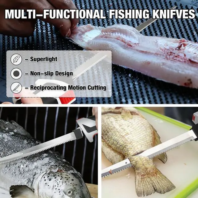 Alt view image 5 of 7 - Cordless Electric Fillet Knife - 12V Cordless Fishing Knife with 6'', 8'' and 10'' Stiff Blades, 2 Rechargeable Battery Packs, 1 Charger, Electric Fish Fillet for Fishing, Filleting