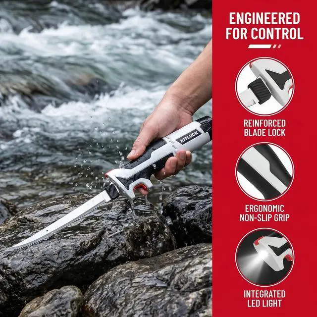 Alt view image 2 of 7 - Cordless Electric Fillet Knife - 12V Cordless Fishing Knife with 6'', 8'' and 10'' Stiff Blades, 2 Rechargeable Battery Packs, 1 Charger, Electric Fish Fillet for Fishing, Filleting