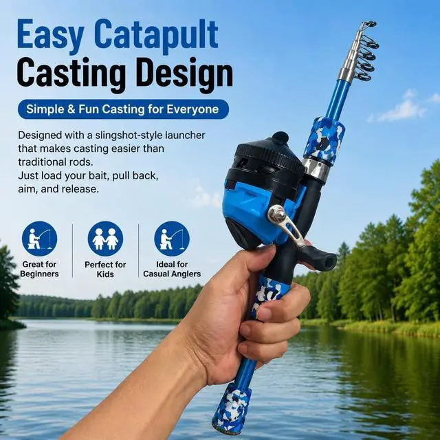Alt view image 2 of 7 - Catapult Fishing Rod Combo with Spincast Reel & Complete Tackle Kit, Slingshot Casting System, 15-25M Distance for Beginners