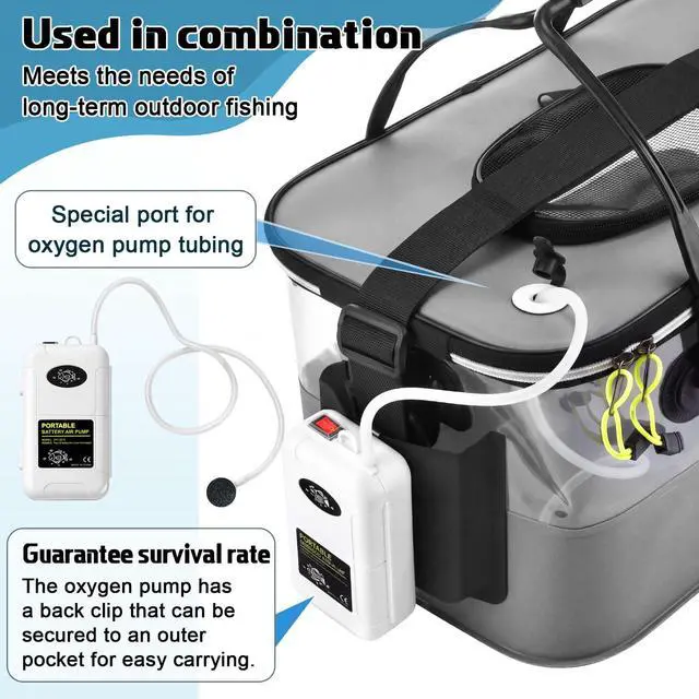 Alt view image 3 of 7 - 3 Pcs Fishing Bucket, Live Bait Aerator and Fishing Cast Net with Heavy Duty Sinker Foldable Live Bait Bucket Portable Quiet Aerator Fish Transport Container Outdoor EVA Bag
