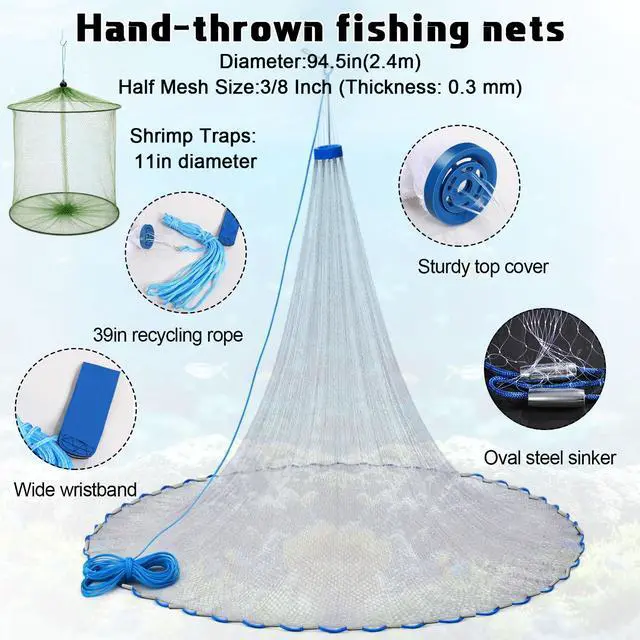 Alt view image 5 of 7 - 3 Pcs Fishing Bucket, Live Bait Aerator and Fishing Cast Net with Heavy Duty Sinker Foldable Live Bait Bucket Portable Quiet Aerator Fish Transport Container Outdoor EVA Bag
