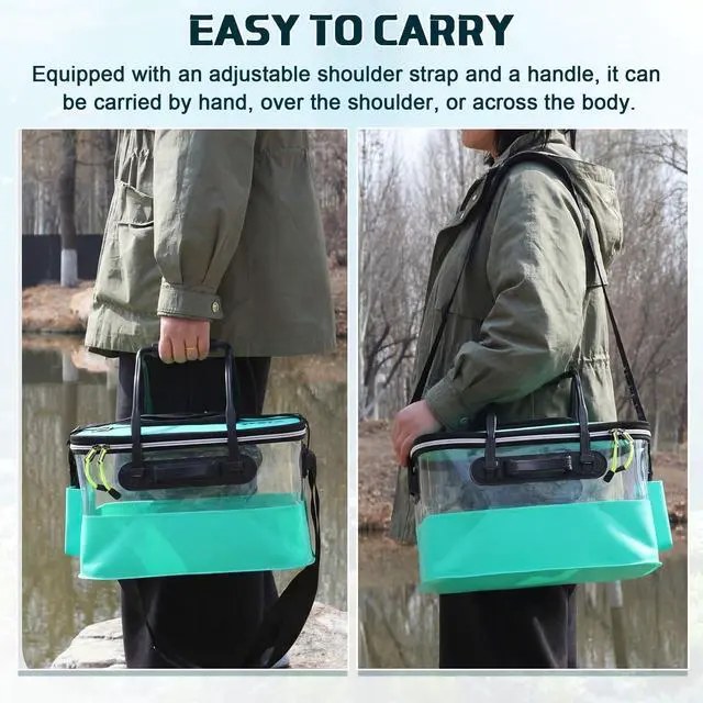 Alt view image 4 of 7 - 3 Pcs Fishing Bucket, Live Bait Aerator and Fishing Cast Net with Heavy Duty Sinker Foldable Live Bait Bucket Portable Quiet Aerator Fish Transport Container Outdoor EVA Bag