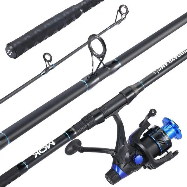 Alt view image 2 of 7 - Surf Fishing Rod Combo Medium/Heavy 3 Piece Baitfeeder Spinning Combo with 4000 Size Reel for Travel