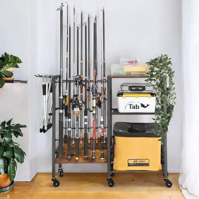 Alt view image 7 of 7 - Fishing Rod Holders, Rolling Fishing Rod Rack for Garage & Boat, Tackle Box & Reel Holder Cart, Easy Assembly Fishing Gear Management System, Ideal Birthday Gift for Men Dad Anglers