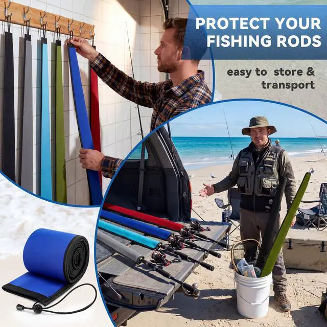 Alt view image 2 of 7 - Neoprene Fishing Rod Sleeves, 2.5MM Thick Tangle-Free Covers, Protective Sock for Spinning Casting Rods, Travel Storage