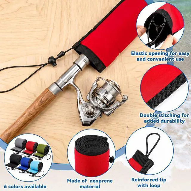Alt view image 6 of 7 - Neoprene Fishing Rod Sleeves, 2.5MM Thick Tangle-Free Covers, Protective Sock for Spinning Casting Rods, Travel Storage