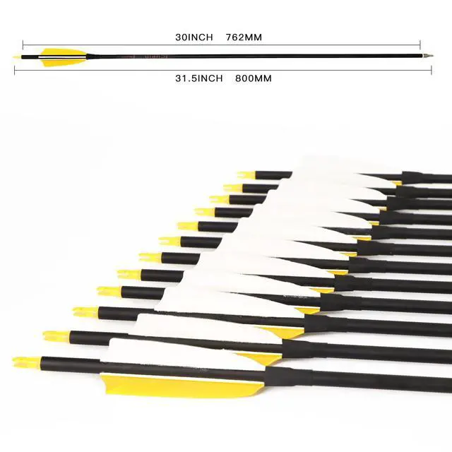 Alt view image 3 of 7 - 30" Carbon Arrows, Archery Target Practice Hunting Arrows,12 Pack | 4" Turkey Feather, Spine 500, for Recurve & Long Bow