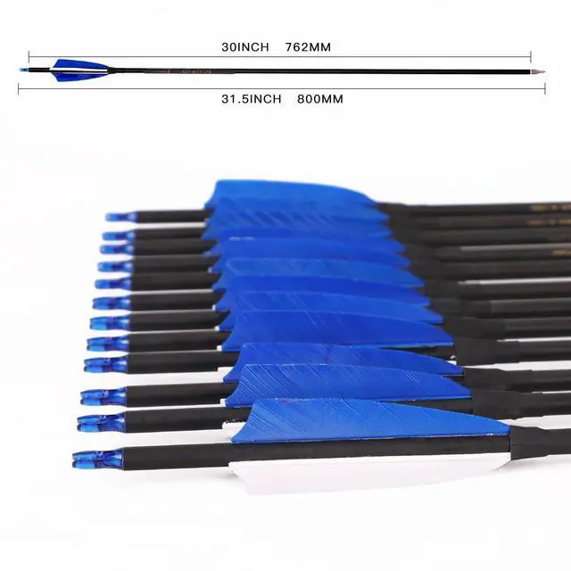 Alt view image 3 of 7 - 30" Carbon Arrows, Archery Target Practice Hunting Arrows,12 Pack | 4" Turkey Feather, Spine 500, for Recurve & Long Bow