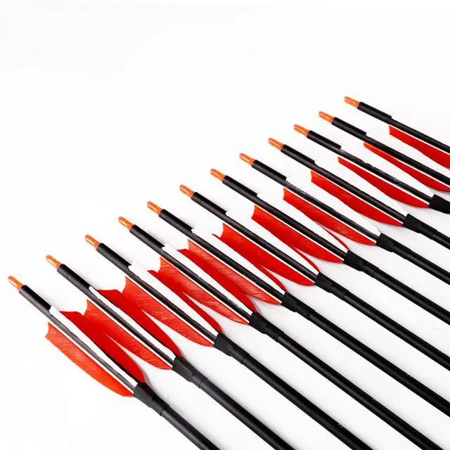 Alt view image 4 of 7 - 30" Carbon Arrows, Archery Target Practice Hunting Arrows,12 Pack | 4" Turkey Feather, Spine 500, for Recurve & Long Bow