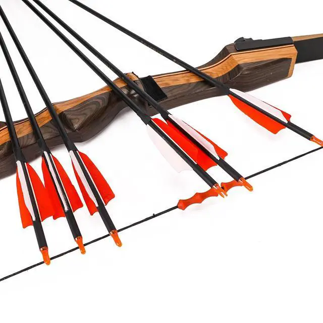 Alt view image 5 of 7 - 30" Carbon Arrows, Archery Target Practice Hunting Arrows,12 Pack | 4" Turkey Feather, Spine 500, for Recurve & Long Bow
