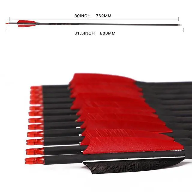 Alt view image 3 of 7 - 30" Carbon Arrows, Archery Target Practice Hunting Arrows,12 Pack | 4" Turkey Feather, Spine 500, for Recurve & Long Bow