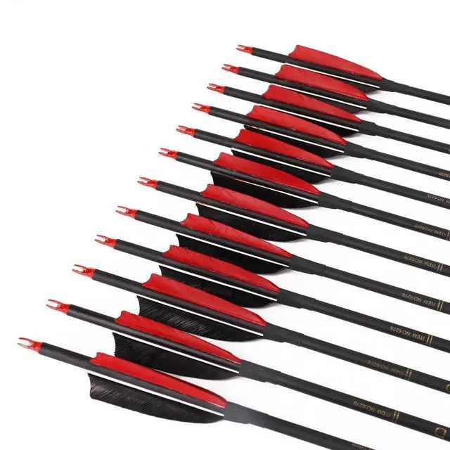 Alt view image 4 of 7 - 30" Carbon Arrows, Archery Target Practice Hunting Arrows,12 Pack | 4" Turkey Feather, Spine 500, for Recurve & Long Bow