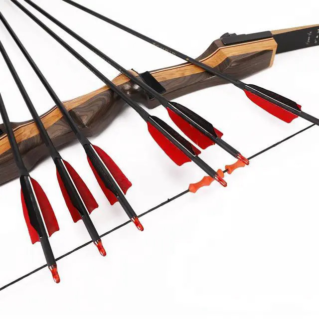 Alt view image 5 of 7 - 30" Carbon Arrows, Archery Target Practice Hunting Arrows,12 Pack | 4" Turkey Feather, Spine 500, for Recurve & Long Bow