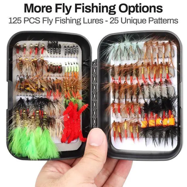 Alt view image 3 of 7 - Fly Fishing Flies 125pcs Lures Bait Trout Bass Dry Nymphs Wooly Bugger Tenkara Assortment Kit for Trout Fish Gifts Men