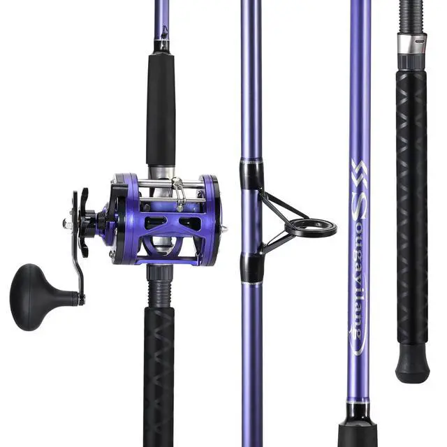Alt view image 2 of 7 - Trolling Fishing Rod Reel Combo - Heavy Duty Inshore/Catfish Rod with 4000 Size Reel, 2-Piece Saltwater Combo for Big Game Fish- 7'0"