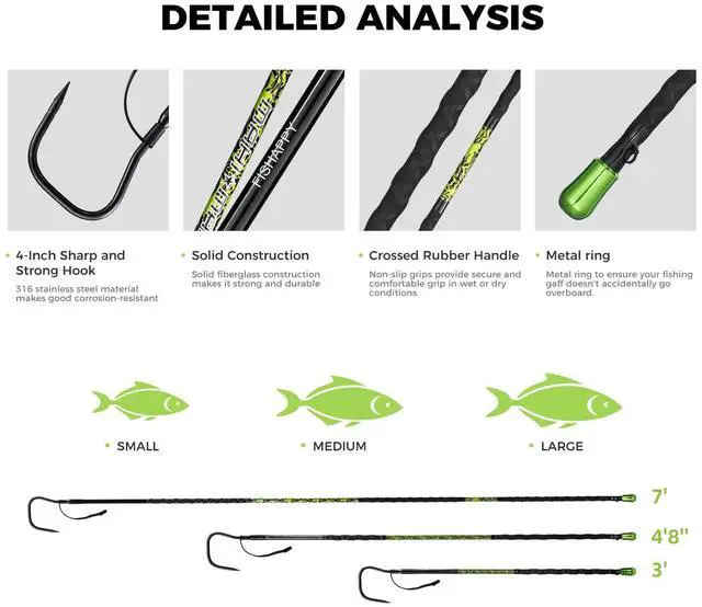 Alt view image 2 of 7 - Fishing Gaff Saltwater Fish Gaff with 4-Inch Stainless Steel Fishing Hook Solid Fiberglass Fishing Gaff 3'/ 4'8''/ 7'