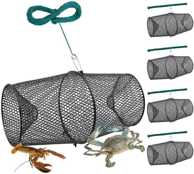 Main image of 4 Set Minnow Trap Crawfish Trap with Closure Spring Clip and 4 Pcs Hand Ropes Fishing Trap for Crayfish Crawdad Lobster Crab Bait Metal Net Cage Crawfishing