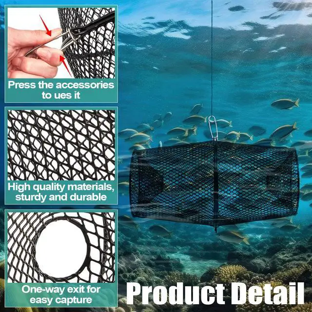 Alt view image 3 of 7 - 4 Set Minnow Trap Crawfish Trap with Closure Spring Clip and 4 Pcs Hand Ropes Fishing Trap for Crayfish Crawdad Lobster Crab Bait Metal Net Cage Crawfishing