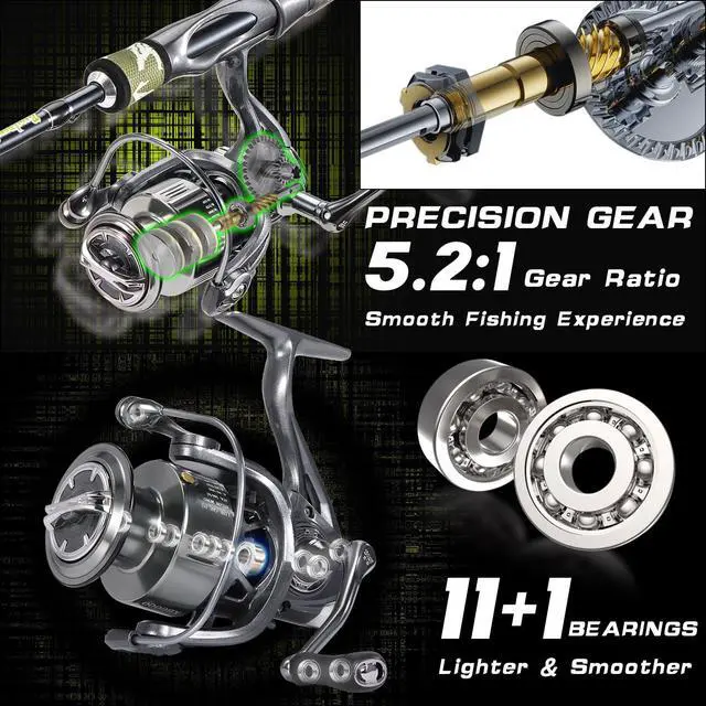 Alt view image 5 of 7 - Spinning Combo 30+24Ton Carbon Fiber 2-Piece Rod, M/MH Power, 19LB Drag, 5.2:1 Gear Ratio, Lightweight Saltwater Freshwater Kit for Bass, Trout, Salmon, Catfish (6/7 /7'6''Options)