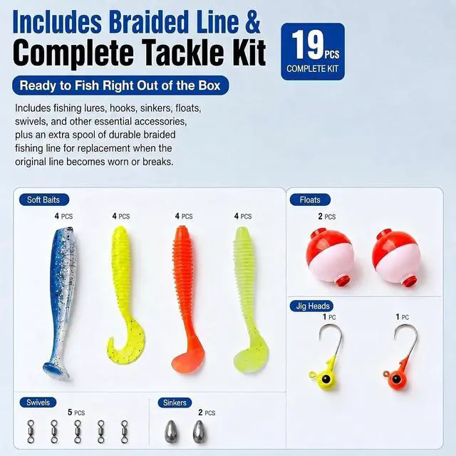 Alt view image 3 of 7 - Catapult Fishing Rod Combo with Spincast Reel & Complete Tackle Kit, Slingshot Casting System, 15-25M Distance for Beginners