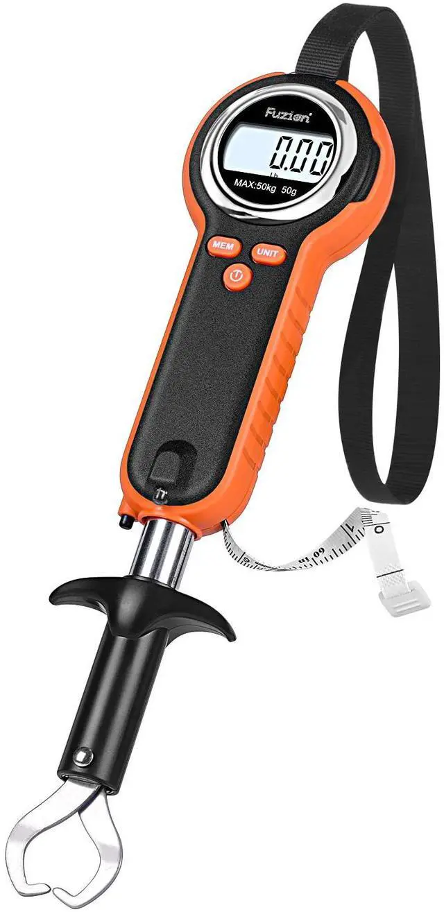 Main image of Fish Scale, Professional Fishing Scale - 110lb Capacity, Waterproof, Night Light, Memory & Tape Measure | Portable Fish Weigh Kit w/Lip Gripper, Batteries & Pouch