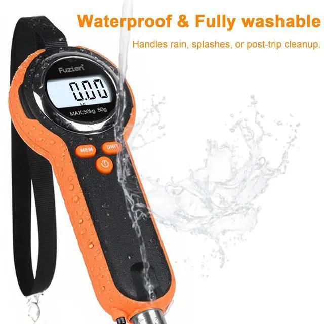 Alt view image 5 of 7 - Fish Scale, Professional Fishing Scale - 110lb Capacity, Waterproof, Night Light, Memory & Tape Measure | Portable Fish Weigh Kit w/Lip Gripper, Batteries & Pouch