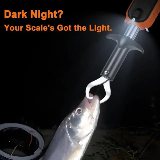 Alt view image 6 of 7 - Fish Scale, Professional Fishing Scale - 110lb Capacity, Waterproof, Night Light, Memory & Tape Measure | Portable Fish Weigh Kit w/Lip Gripper, Batteries & Pouch
