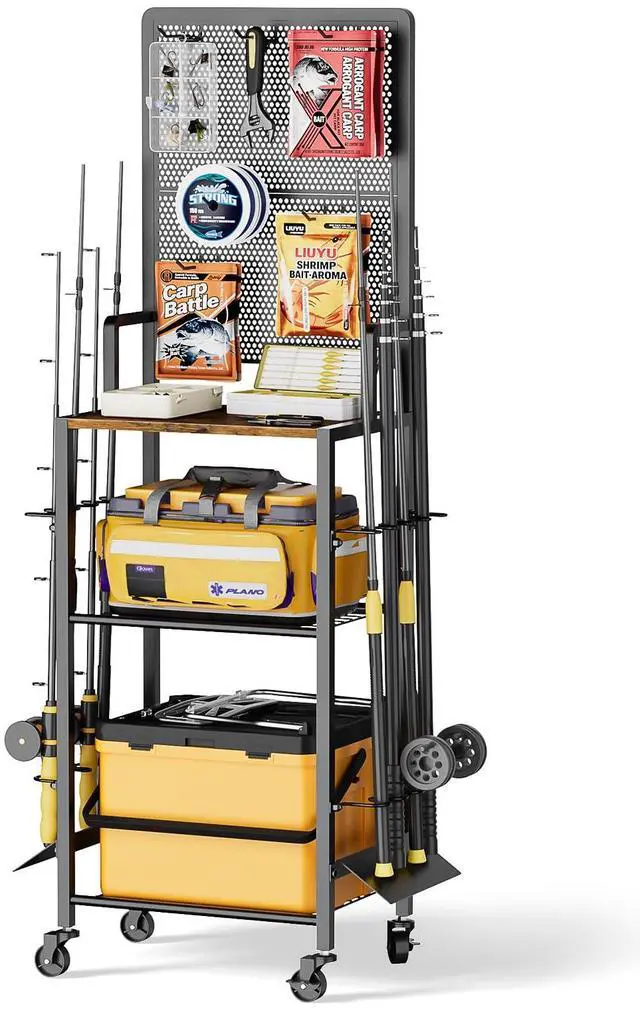 Main image of Fishing Rod Holders, Rolling Fishing Rod Rack for Garage & Boat, Tackle Box & Reel Holder Cart, Easy Assembly Fishing Gear Management System, Ideal Birthday Gift for Men Dad Anglers