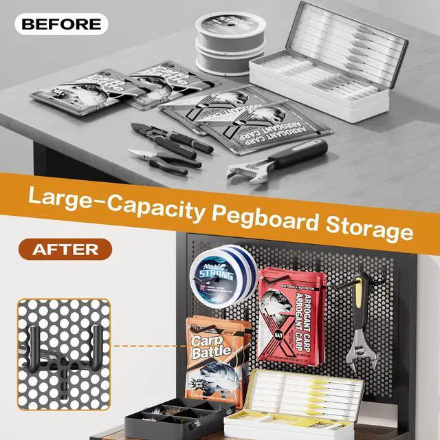 Alt view image 3 of 7 - Fishing Rod Holders, Rolling Fishing Rod Rack for Garage & Boat, Tackle Box & Reel Holder Cart, Easy Assembly Fishing Gear Management System, Ideal Birthday Gift for Men Dad Anglers
