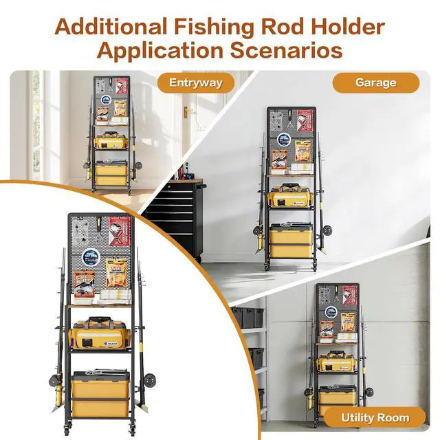 Alt view image 6 of 7 - Fishing Rod Holders, Rolling Fishing Rod Rack for Garage & Boat, Tackle Box & Reel Holder Cart, Easy Assembly Fishing Gear Management System, Ideal Birthday Gift for Men Dad Anglers