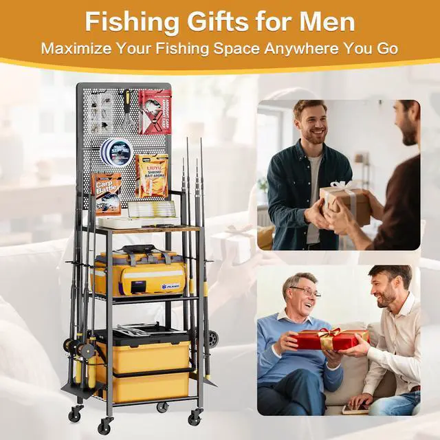 Alt view image 7 of 7 - Fishing Rod Holders, Rolling Fishing Rod Rack for Garage & Boat, Tackle Box & Reel Holder Cart, Easy Assembly Fishing Gear Management System, Ideal Birthday Gift for Men Dad Anglers