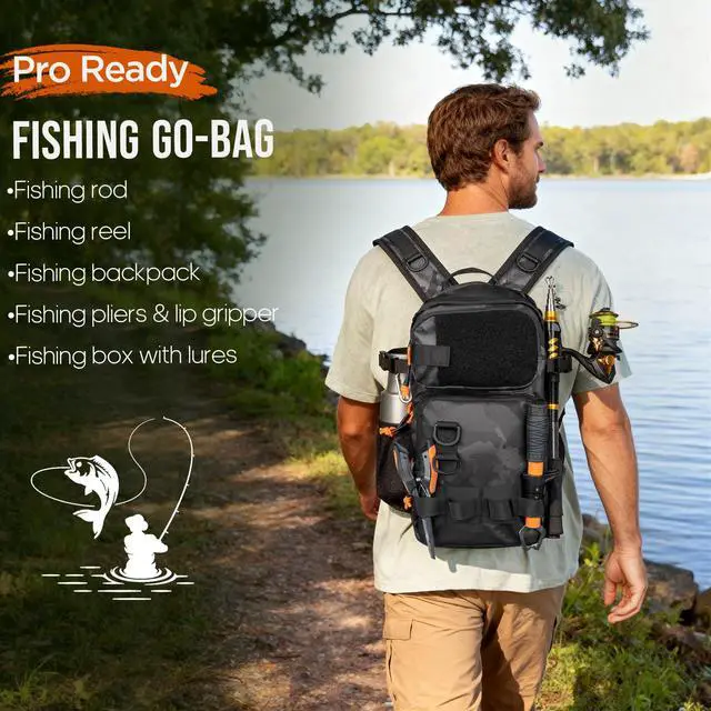 Alt view image 2 of 7 - Fishing Rod and Reel Combo with Backpack, Telescoping Fishing Pole Spinning Reel Kit with Fishing Lures, Pliers and Fish Lip Gripper for Adults