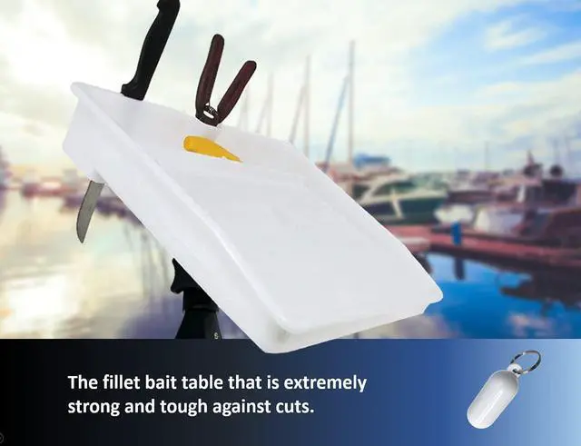 Alt view image 7 of 7 - Bait Cutting Board for Boat - Adjustable Fish Cleaning Filet Table with Compartments, Knife Slots, and Engraved Fish Scale | Easy to Transport & Store (Rail Mount with Angled Leg)