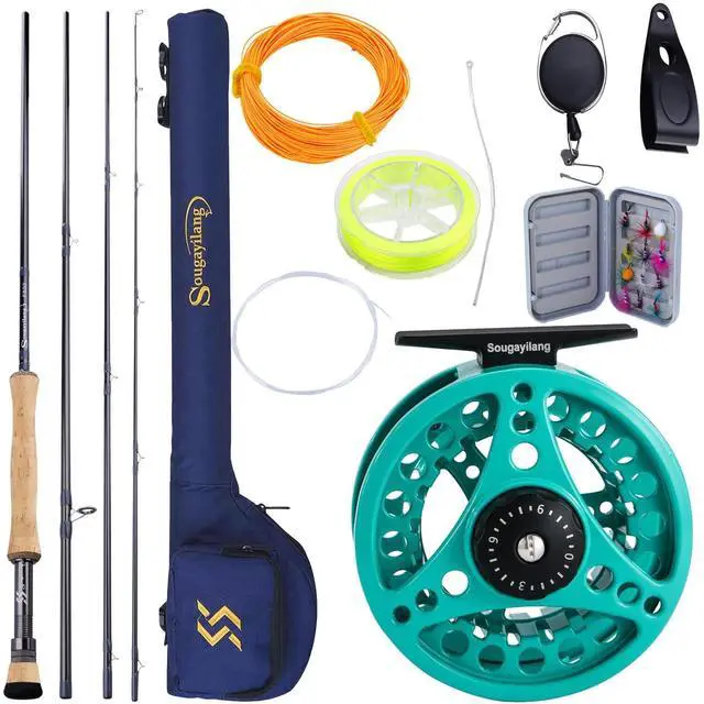 Main image of 5/6 Weight 9ft Fly Rod, 4-Piece Graphite Rod, Die Cast Aluminum Reel, Carrying Case, Fly Box & Fishing Flies Combo Starter Kit