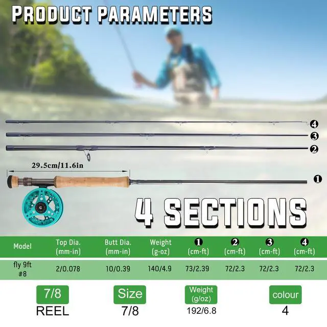 Alt view image 6 of 7 - 5/6 Weight 9ft Fly Rod, 4-Piece Graphite Rod, Die Cast Aluminum Reel, Carrying Case, Fly Box & Fishing Flies Combo Starter Kit