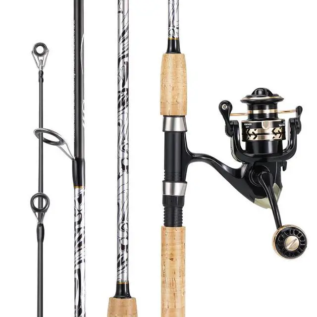 Alt view image 2 of 7 - Reel and Fishing Rod Combo, Fiberglass Fishing Pole with Durable P-Cork Rod Handle, Lightweight Graphite Frame