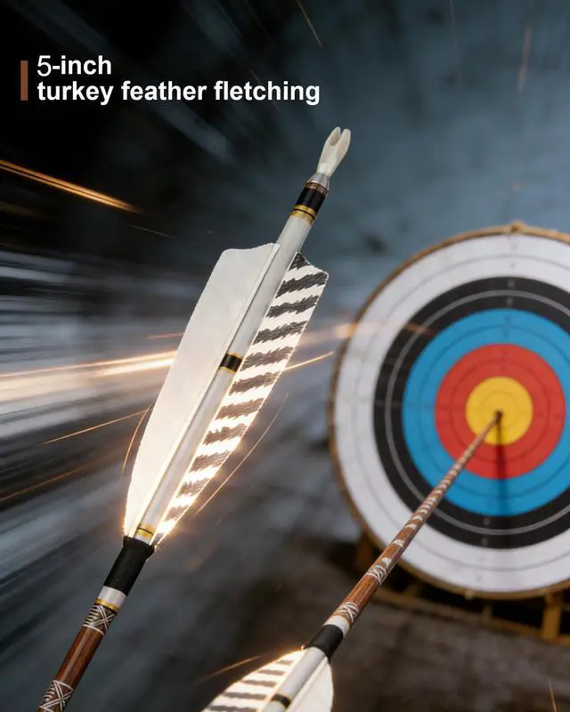 Alt view image 4 of 6 - 31" Pure Carbon Hunting Arrows with 5" Real Turkey Feathers Fletching and Removable Tips - 300/350/400/500/600 Spine for Compound & Recurve Bow 12 PCS
