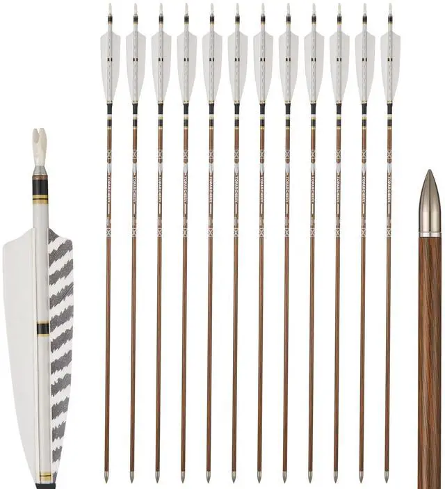 Main image of 31" Pure Carbon Hunting Arrows with 5" Real Turkey Feathers Fletching and Removable Tips - 300/350/400/500/600 Spine for Compound & Recurve Bow 12 PCS