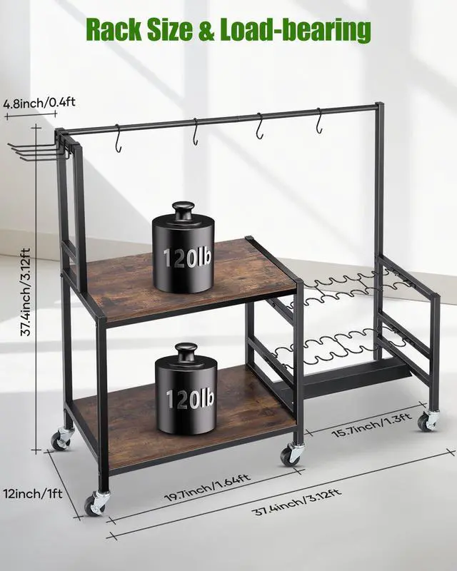 Alt view image 4 of 5 - Fishing Rod Holders for Garage, Fishing Pole Rack Holds Up to 16 Rods with Hooks, Heavy Duty Fishing Gear Organizer, Fishing Equipment Storage for Man's Gift (Brown)