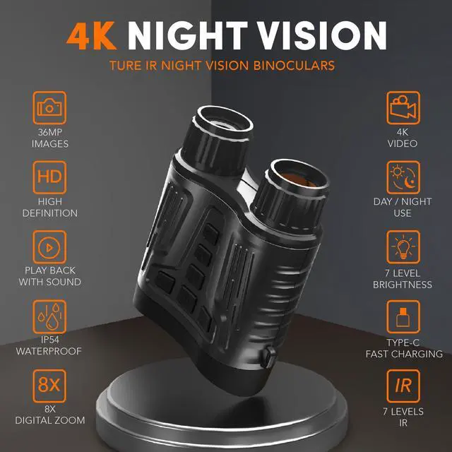 Alt view image 2 of 7 - Night Vision Goggles Binoculars with Remote Monitor on App | Crystal Clear 4K UHD Video & 52MP Full Color Photos on 4" HD Screen |10X Zoom Ideal for Camping Hunting & Wildlife Observation