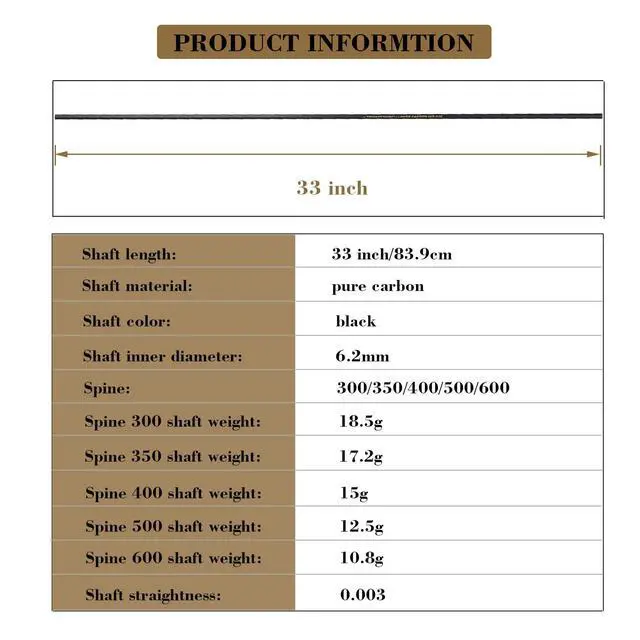 Alt view image 2 of 7 - Arrow Shafts Pure Carbon Shafts 33 Inch Arrow Tube Spine 300 350 400 500 600 for DIY Hunting Arrows Recurve Bow Compound Bow 12Pcs