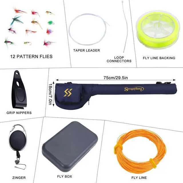 Alt view image 3 of 7 - 5/6 Weight 9ft Fly Rod, 4-Piece Graphite Rod, Die Cast Aluminum Reel, Carrying Case, Fly Box & Fishing Flies Combo Starter Kit
