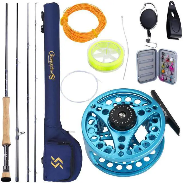 Main image of 5/6 Weight 9ft Fly Rod, 4-Piece Graphite Rod, Die Cast Aluminum Reel, Carrying Case, Fly Box & Fishing Flies Combo Starter Kit