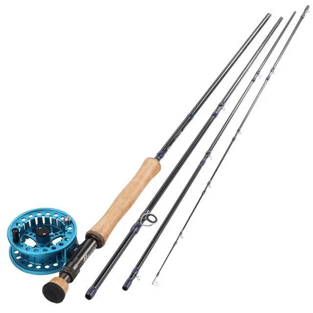 Alt view image 2 of 7 - 5/6 Weight 9ft Fly Rod, 4-Piece Graphite Rod, Die Cast Aluminum Reel, Carrying Case, Fly Box & Fishing Flies Combo Starter Kit