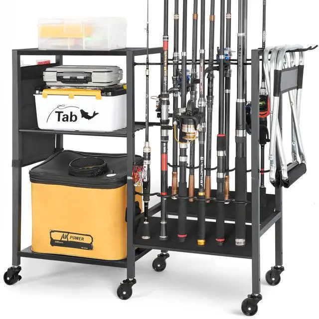 Main image of Fishing Rod Holders, Rolling Fishing Rod Rack for Garage & Boat, Tackle Box & Reel Holder Cart, Easy Assembly Fishing Gear Management System, Ideal Birthday Gift for Men Dad Anglers
