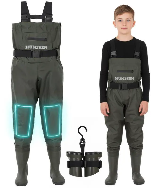 Main image of Chest Waders for Kids with Boots - 2-Ply Nylon Waterproof Insulated Neoprene with Reflect Safety Band - Youth Fishing Waders with Boot Hanger for Toddler Children Hunting Waders for Boys Girls