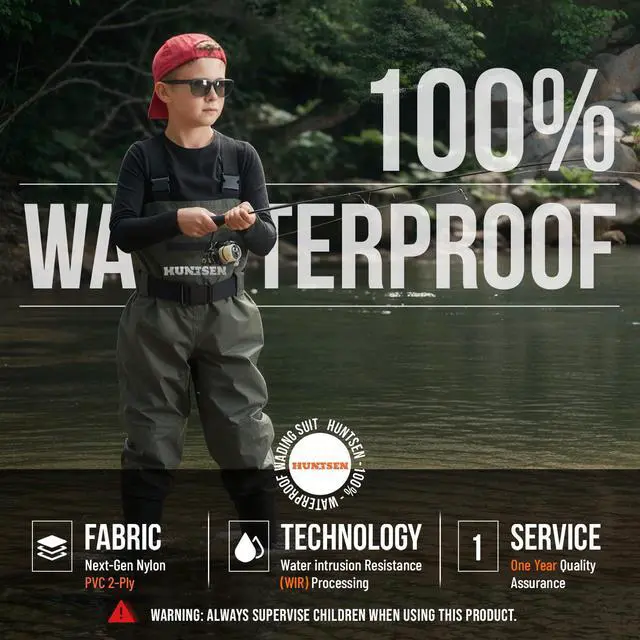 Alt view image 2 of 7 - Chest Waders for Kids with Boots - 2-Ply Nylon Waterproof Insulated Neoprene with Reflect Safety Band - Youth Fishing Waders with Boot Hanger for Toddler Children Hunting Waders for Boys Girls